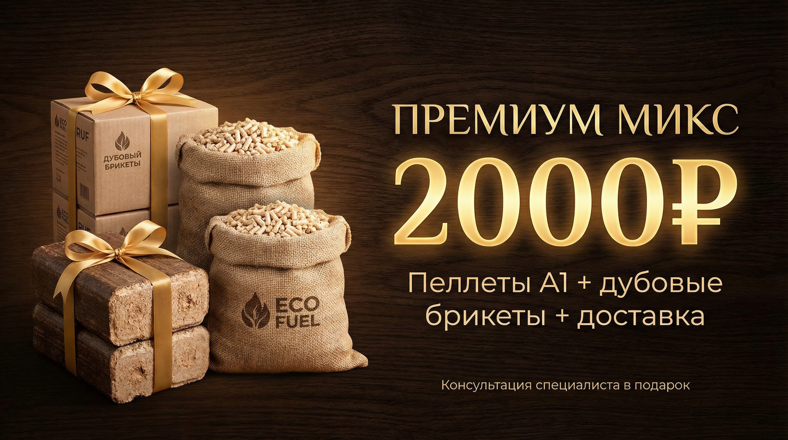 Премиум Микс - Пеллеты А1 + дубовые брикеты + доставка